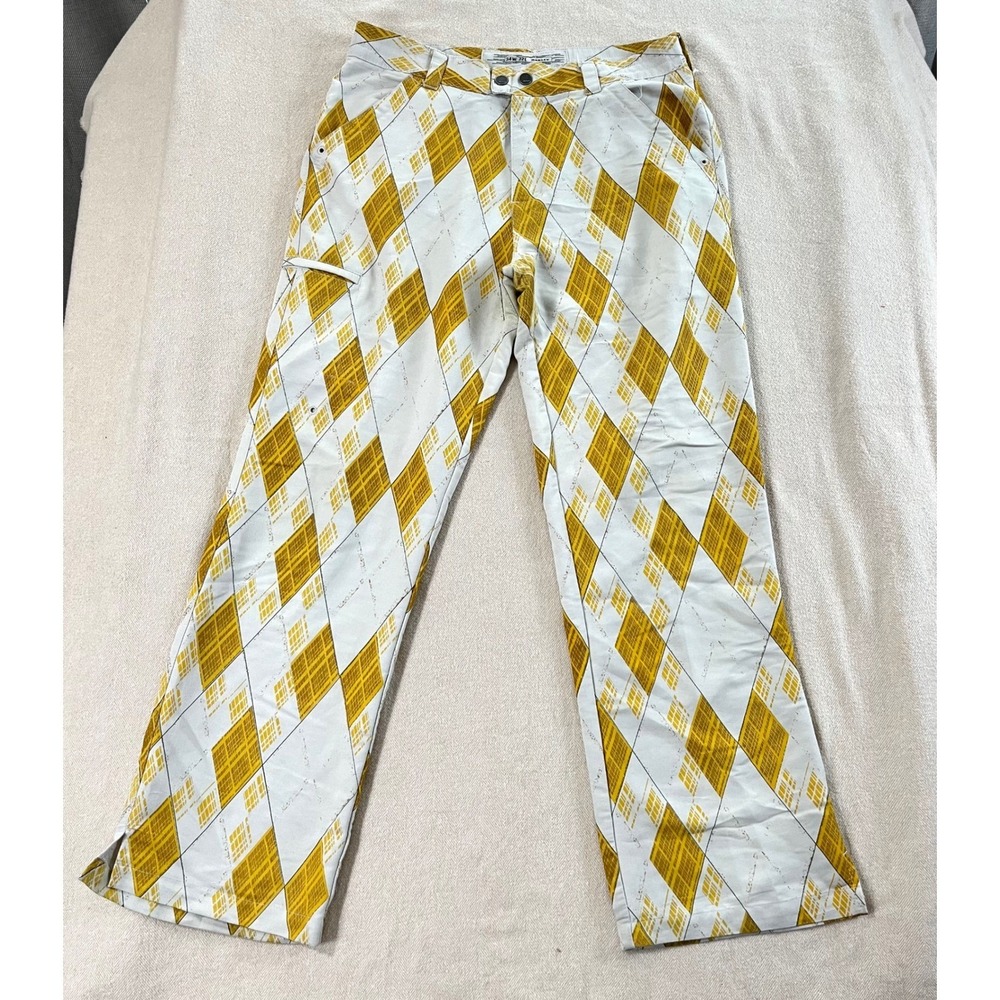 Vuntage Oakley Argyle Diamond Print Pants Men 34x32 Yellow Y2K Golf Trousers